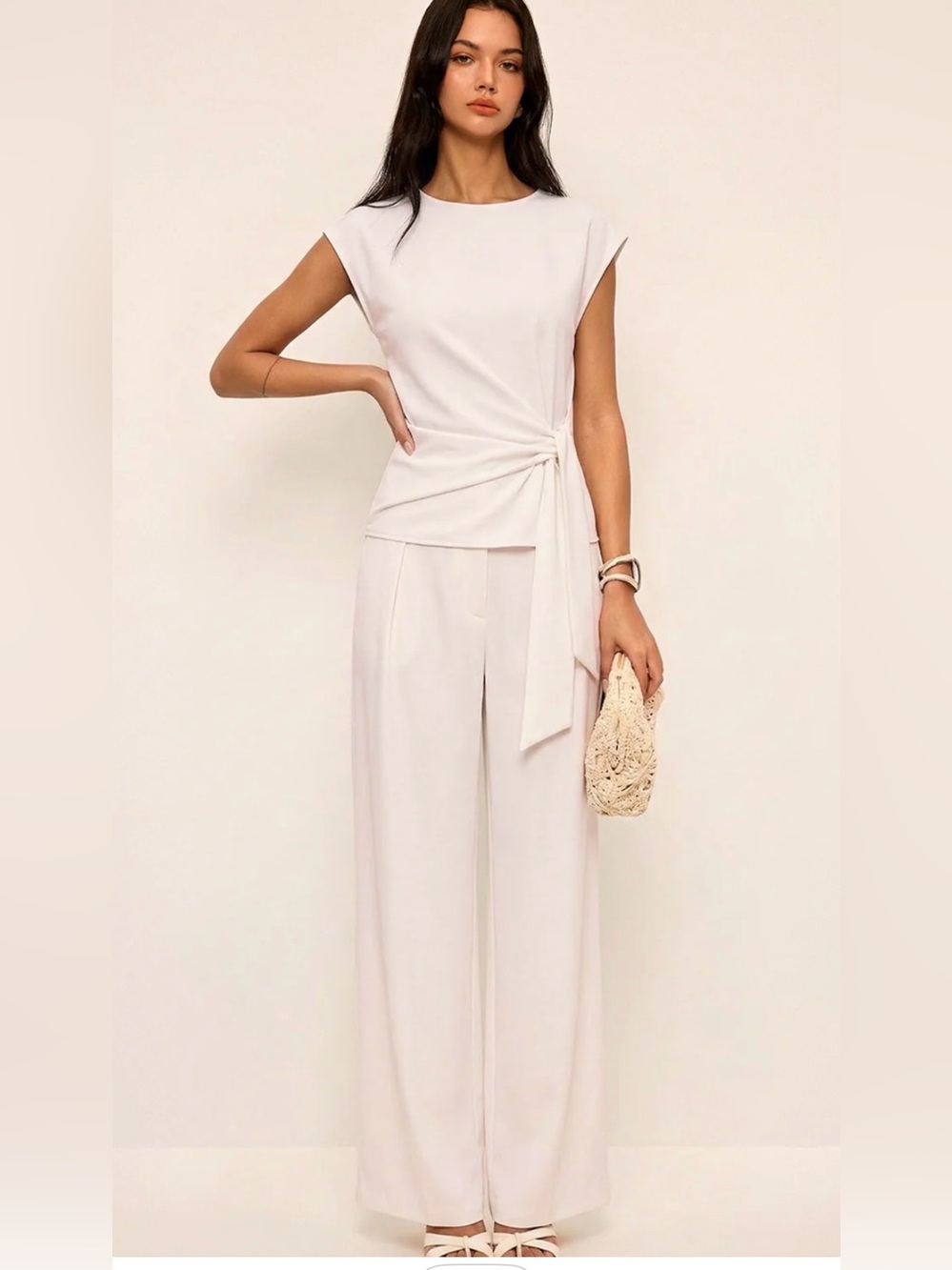 Commense Women’s off white Wide-Leg pant with blouse - XS